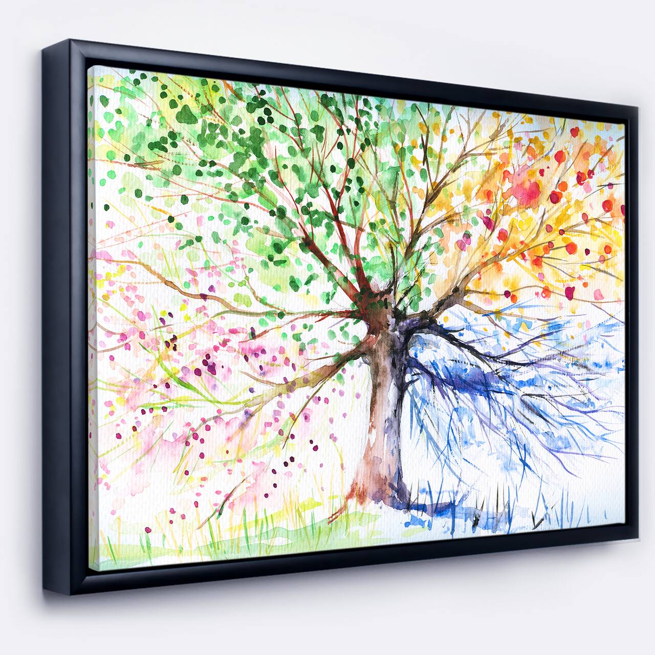 Designart - Four Seasons Tree - Floral Art Framed Canvas Print